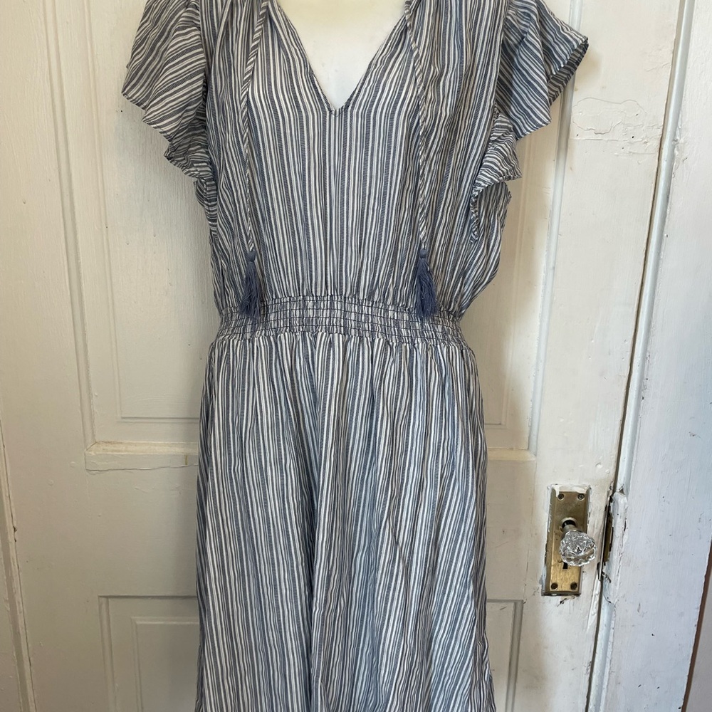 H&M Blue and White Ruffled Smocked Sundress